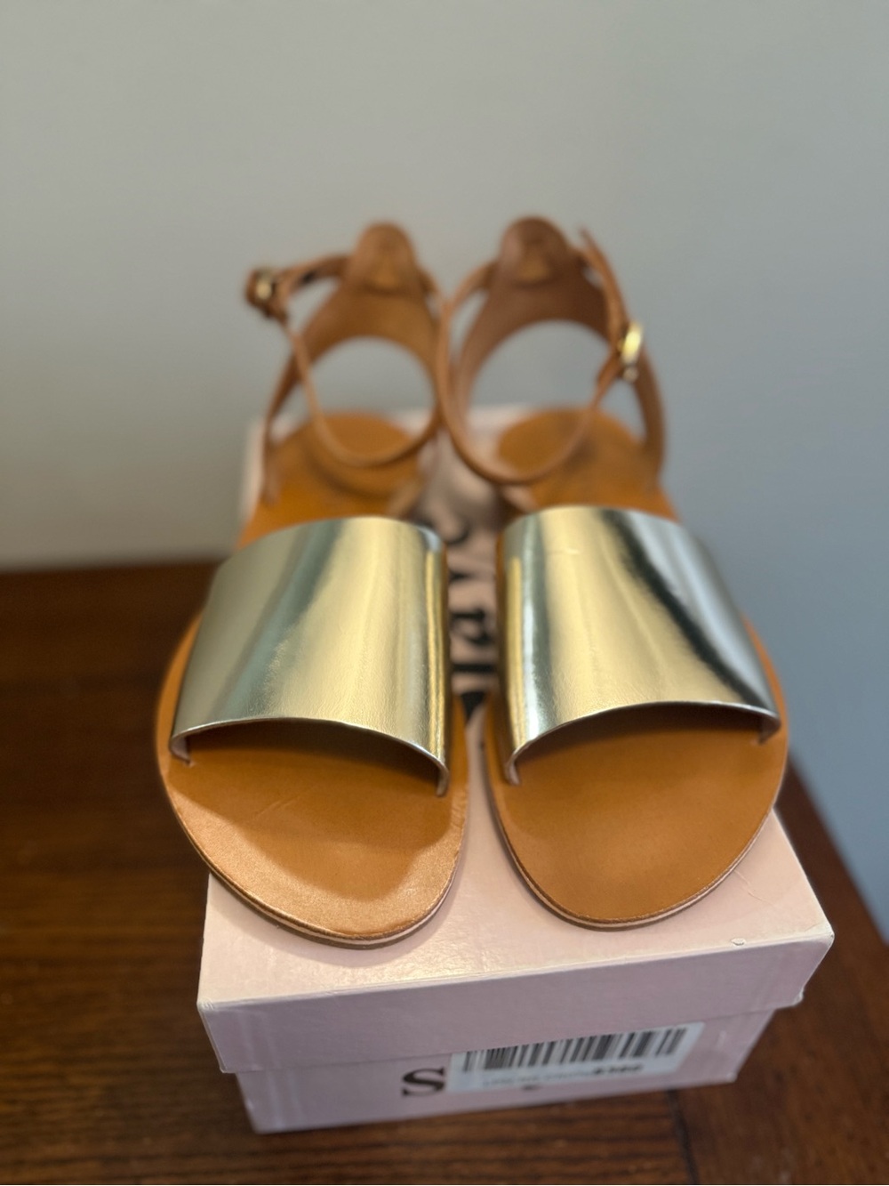 Slaye Sandals with Metallic Gold Strap and Tan Leather - Picture 2 of 5